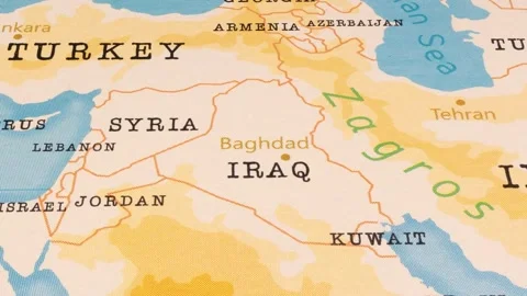 A Rotating Map Centered on Baghdad. Stock Footage 243473935