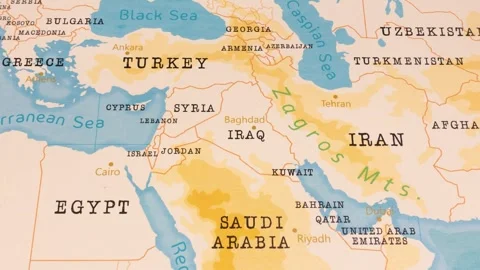 A Rotating Map Centered on Baghdad, Iraq. Stock Footage 243445430