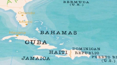 A Rotating Map Centered on Bahamas. Stock Footage 243473972