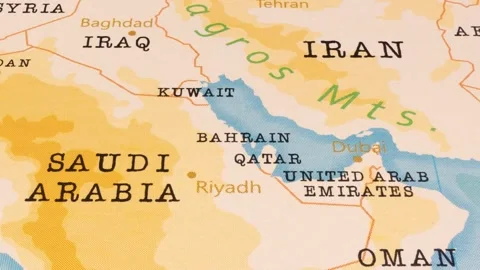 A Rotating Map Centered on Bahrain. Stock Footage 243473967