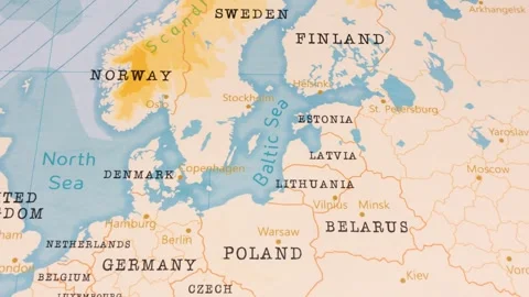 A Rotating Map Centered on Baltic Sea. Stock Footage 243443412