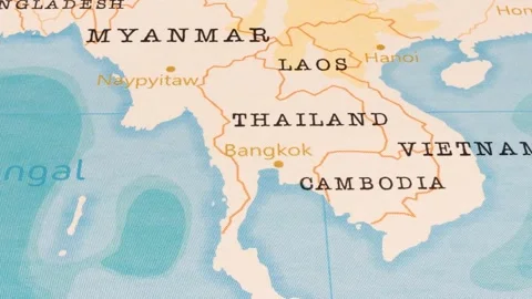 A Rotating Map Centered on Bangkok. Stock Footage 243473992