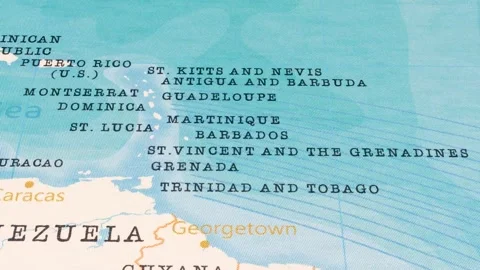 A Rotating Map Centered on Barbados. Stock Footage 243474027