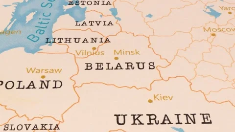 A Rotating Map Centered on Belarus. Stock Footage 243474049