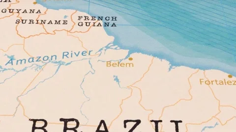 A Rotating Map Centered on Belem. Stock Footage 243474064