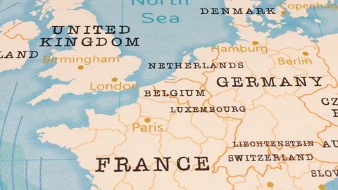 A Rotating Map Centered on Belgium. Stock Footage 243474083