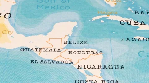A Rotating Map Centered on Belize. Stock Footage 243474084