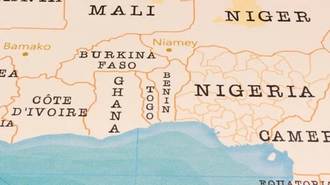 A Rotating Map Centered on Benin. Stock Footage 243474104