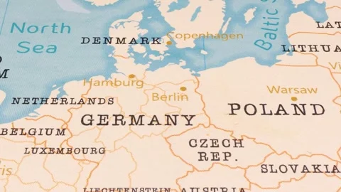 A Rotating Map Centered on Berlin. Stock Footage 243474136