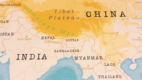 A Rotating Map Centered on Bhutan. Stock Footage 243443542