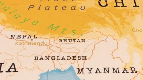 A Rotating Map Centered on Bhutan. Stock Footage 243474134