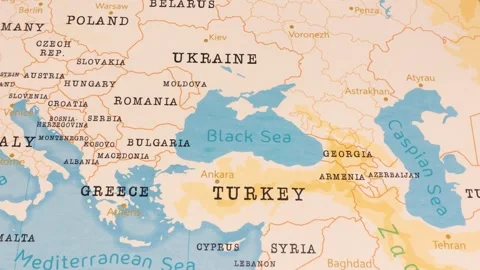 A Rotating Map Centered on Black Sea. Stock Footage 243443540