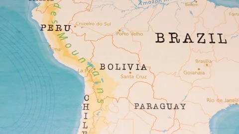 A Rotating Map Centered on Bolivia. Stock Footage 243443538