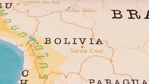 A Rotating Map Centered on Bolivia. 스톡 동영상 243474176