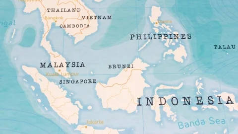 A Rotating Map Centered on Brunei. Stock Footage 243443782