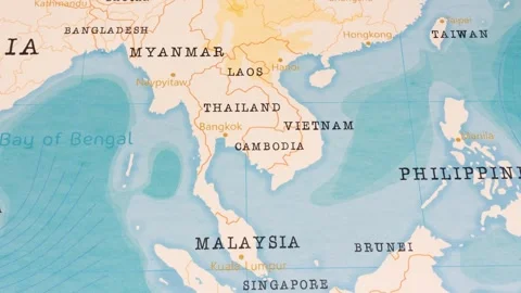A Rotating Map Centered on Cambodia. Stock Footage 243443785