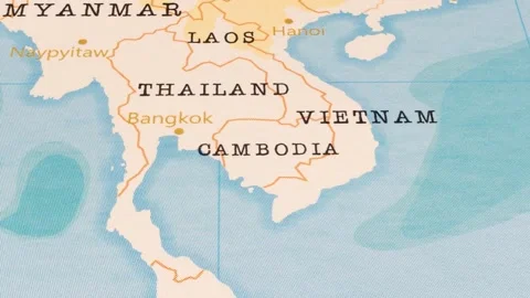 A Rotating Map Centered on Cambodia. Stock Footage 243474337