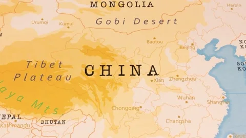 A Rotating Map Centered on China. Stock Footage 243443934