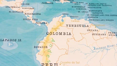 A Rotating Map Centered on Colombia. Stock Footage 243443981