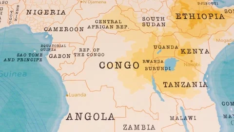 A Rotating Map Centered on Congo. Stock Footage 243444068