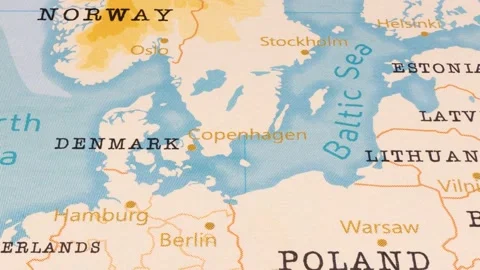 A Rotating Map Centered on Copenhagen. 스톡 동영상 243474487