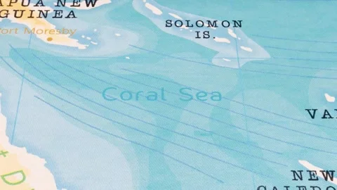 A Rotating Map Centered on Coral Sea. 스톡 동영상 243474493