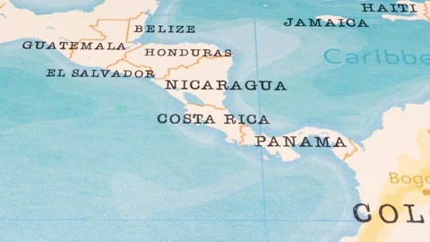 A Rotating Map Centered on Costa Rica. Stock Footage 243474565