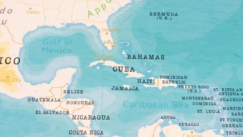 A Rotating Map Centered on Cuba. Stock Footage 243444118