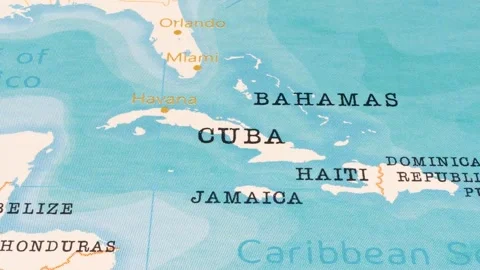 A Rotating Map Centered on Cuba. Stock Footage 243474548