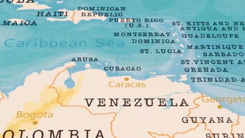 A Rotating Map Centered on Curacao. Stock Footage 243474549