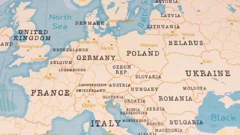 A Rotating Map Centered on Czech Republic. Stock Footage 243444099