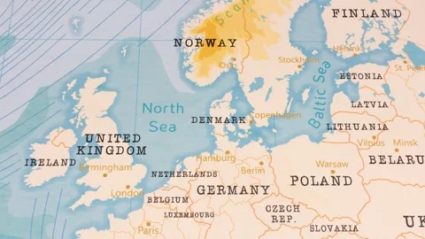 A Rotating Map Centered on Denmark. Stock Footage 243444082