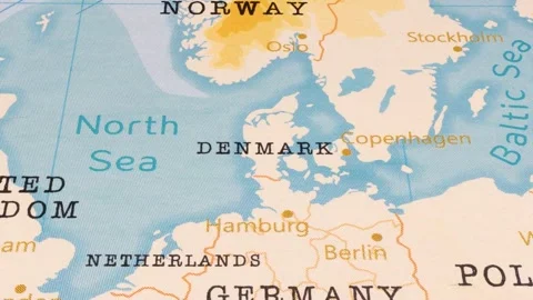 A Rotating Map Centered on Denmark. Stock Footage 243474638