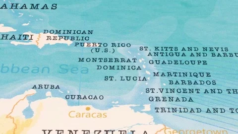A Rotating Map Centered on Dominica. 스톡 동영상 243474665