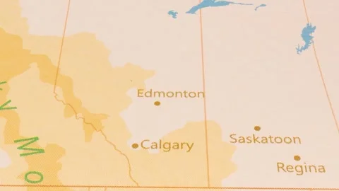 A Rotating Map Centered on Edmonton. Stock Footage 243474727
