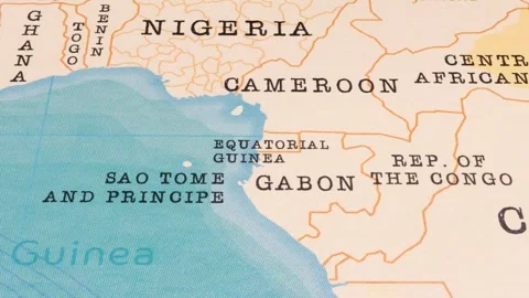 A Rotating Map Centered on Equatorial Guinea. Stock Footage 243474776