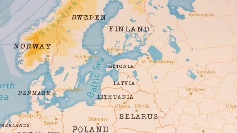 A Rotating Map Centered on Estonia. Stock Footage 243444222