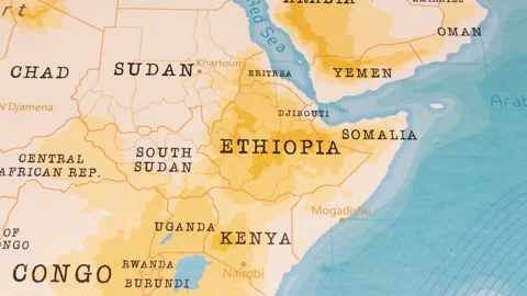 A Rotating Map Centered on Ethiopia. Stock Footage 243444156