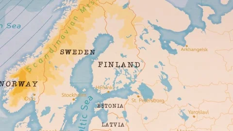 A Rotating Map Centered on Finland. Stock Footage 243444228