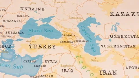 A Rotating Map Centered on Georgia, Armenia, Azerbaijan. Stock Footage 243444345