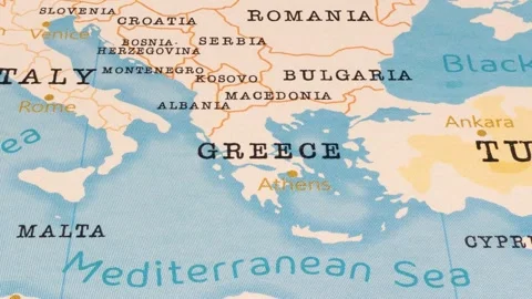 A Rotating Map Centered on Greece. Stock Footage 243474987