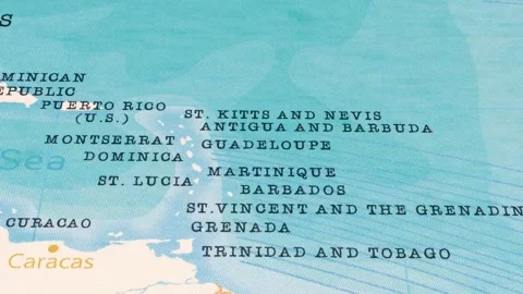 A Rotating Map Centered on Guadeloupe. Stock Footage 243475004