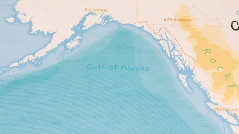 A Rotating Map Centered on Gulf of Alaska. Stock Footage 243444587