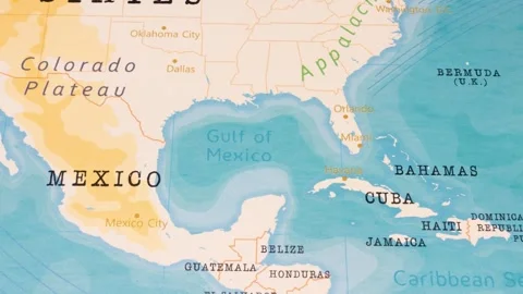 A Rotating Map Centered on Gulf of Mexico. Stock Footage 243444755