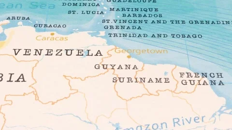 A Rotating Map Centered on Guyana. Stock Footage 243475086