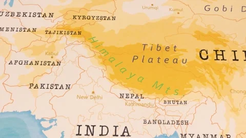 A Rotating Map Centered on Himalaya Mountains. Stock Footage 243444976