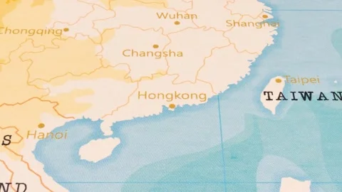 A Rotating Map Centered on Hongkong. Stock Footage 243475178