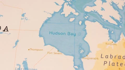 A Rotating Map Centered on Hudson Bay. Stock Footage 243444977