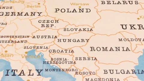 A Rotating Map Centered on Hungary. Stock Footage 243475228