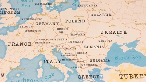 A Rotating Map Centered on Hungary, Slovakia. Stock Footage 243445088